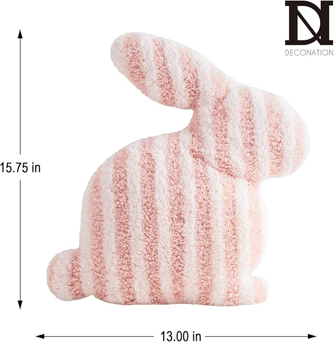 Easter Bunny Shaped Cute Throw Pillow, Decorative Fluffy Pillow for Bed and Couch, Sofa Pillow with Sherpa and Fluff, Pink and White Throw Pillow for Girl Living Room Decor Dorm, 13x15.75in