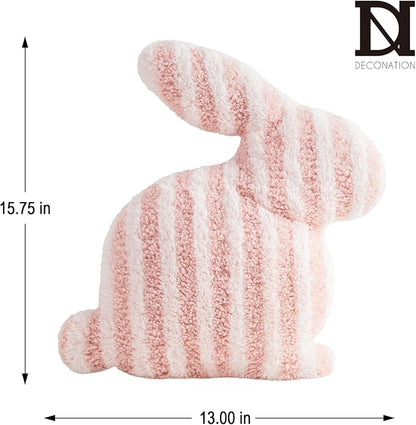 Easter Bunny Shaped Cute Throw Pillow, Decorative Fluffy Pillow for Bed and Couch, Sofa Pillow with Sherpa and Fluff, Pink and White Throw Pillow for Girl Living Room Decor Dorm, 13x15.75in