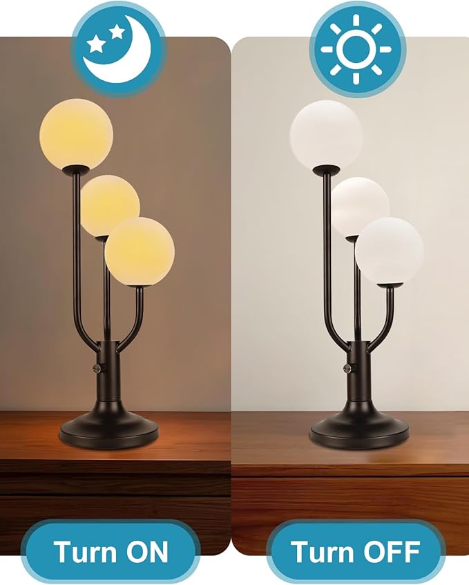 Modern Black Table Lamp for Bedroom, 3-Globe Dimmable Small Desk Lamp 3000K Warmwhite Nightstand Lamp Bedside Lamps for Living Room End Table(G9 Bulb Included)