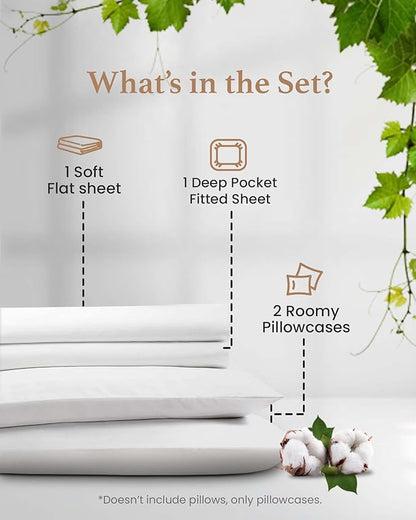 Good Sleep Bedding 600 TC Luxurious White RV Short King Sheets 72 x 75, 100% Egyptian Cotton 4 Piece Set for RV Mattress, Ultra Soft Camping Bed Sheets with 16" Deep Pocket