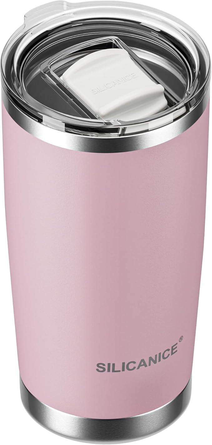 Coffee Tumbler 20 oz, Double Wall Stainless Steel Travel Coffee Mug with Removable Slider Lid, BPA Free, Car Cup Holder Compatible - Gym/Office/Travel/Home - Pink Sand