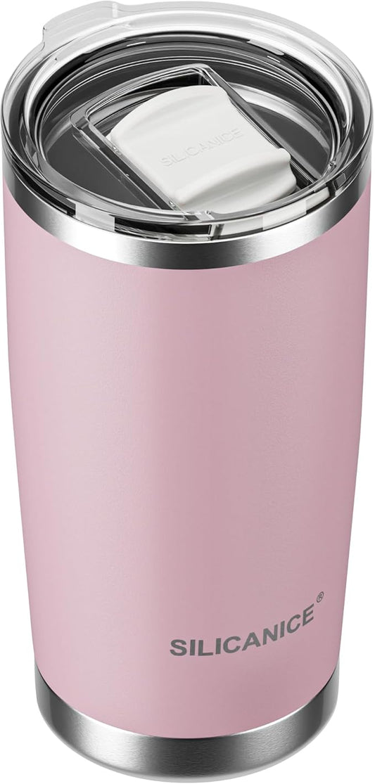 Coffee Tumbler 20 oz, Double Wall Stainless Steel Travel Coffee Mug with Removable Slider Lid, BPA Free, Car Cup Holder Compatible - Gym/Office/Travel/Home - Pink Sand