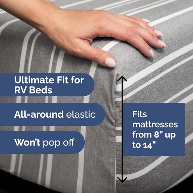 Short Queen RV Size 4 Piece Sheet Set - Comfy Breathable & Cooling Bed Sheets Set - Hotel Luxury Bedding for Women, Men, Kids, Teens, Boys & Girls - Deep Pockets, Ultra-Soft, Oeko-Tex - Grey Stripes
