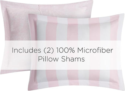 Juicy Couture Cabana Stripe Reversible Bedding Set - King Size - Dogwood Pink/White Stripe Print – 6 Piece Set – Includes 1 104" x 90" Comforter, 3 Decorative Pillows, 2 Shams