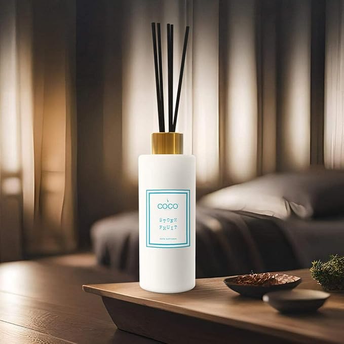 COCO by Stone 5oz Reed Diffuser (Stone Fruit) Luxury Scented Oil Diffuser Aromatherapy, Reed Diffusers for Home, Diffusing Oil Fragrance,Fragrance Products, Reed Diffusers for Home, Vegan