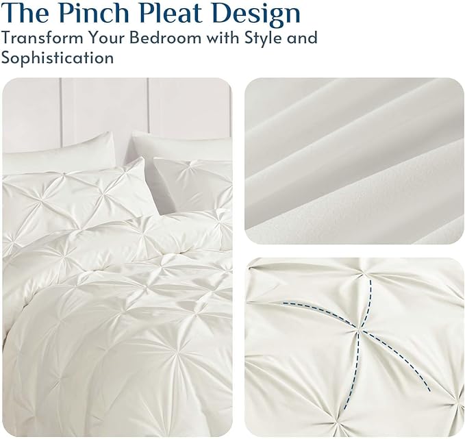 JOLLYVOGUE Full Size Comforter Sets 7 Pieces - Bed in a Bag Full for All Season, Pintuck Bedding Comforter Sets with Comforter, Flat Sheet, Fitted Sheet and Pillowcases & Shams, Ivory