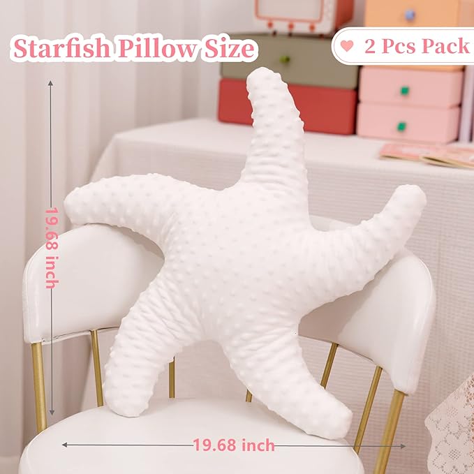 Marble Empire White Starfish Pillow 2-Pack for Couch and Bed, Coastal Decor Throw Pillows, Ocean Beach Theme Accent Pillows for Living Room