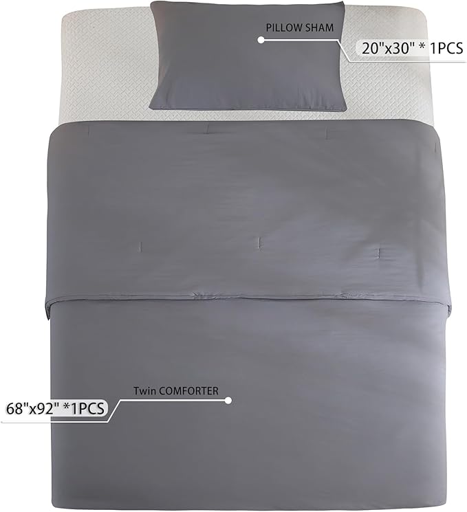 COTTEBED Ultra-Soft Comforter Sets Twin Size Signal Bed, Dark Grey 1 Down Comforter 1 Pillowsham for Twin XL Kids College Dorm Bedding, Lightweight All Seasons Fluffy Washed Cotton (Twin/Twin XL,Gray)