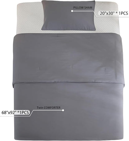 COTTEBED Ultra-Soft Comforter Sets Twin Size Signal Bed, Dark Grey 1 Down Comforter 1 Pillowsham for Twin XL Kids College Dorm Bedding, Lightweight All Seasons Fluffy Washed Cotton (Twin/Twin XL,Gray)