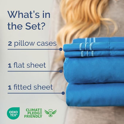Full XL Size 4 Piece Sheet Set - Comfy Breathable & Cooling Bed Sheets Set - Hotel Luxury Bedding for Women, Men, Kids, Teens, Boys & Girls - Deep Pockets, Soft, Wrinkle Free - Oeko-Tex - Royal Blue