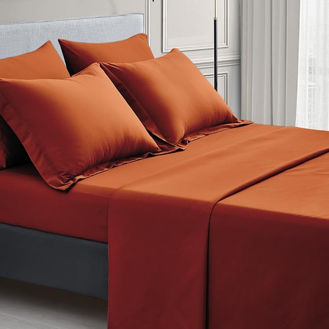 Maple&Stone Twin Comforter Set 5 Pieces Bed in a Bag - Down Alternative Bed Set with Sheets, Pillowcase & Sham, Soft Reversible Duvet Insert for Twin Bed, Burnt Orange