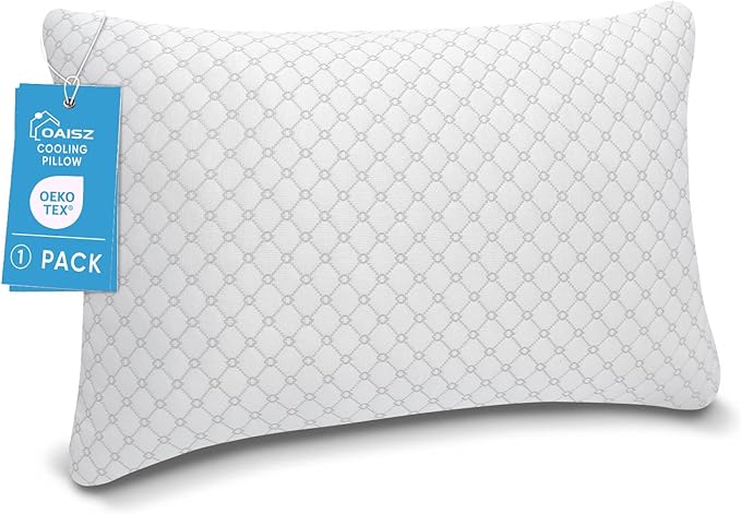Shredded Memory Foam Pillow, Queen Size Cooling Adjustable Firm Bed Pillow for Sleeping, Washable Removable Cover, Ideal for Side, Back & Stomach Sleepers
