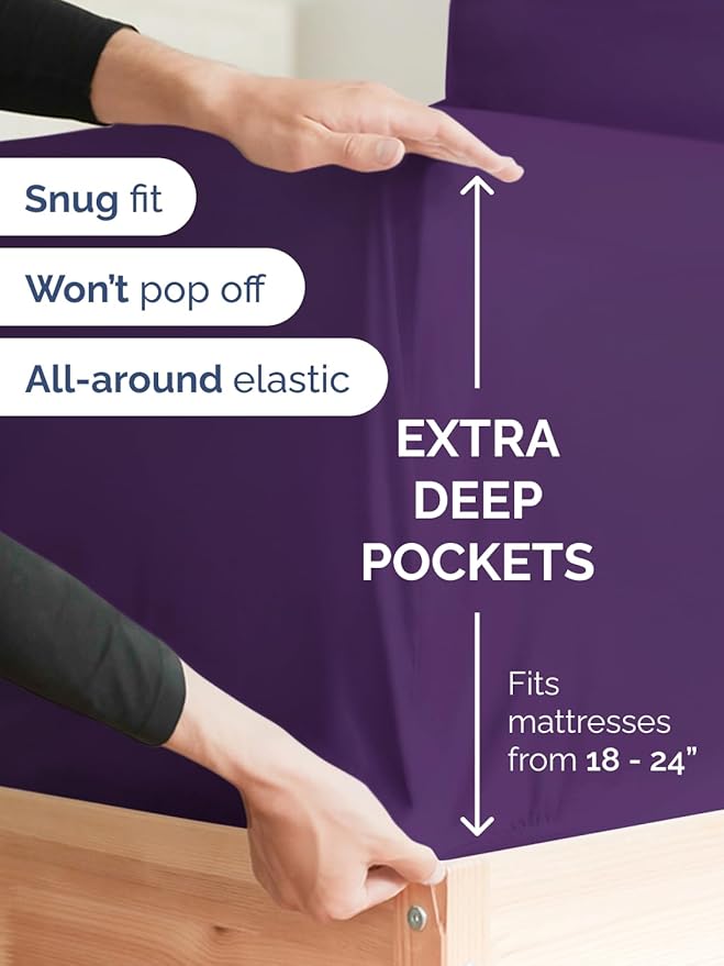 Extra Deep Twin Sheet Set - 4 Piece Breathable and Cooling Sheets - Hotel Luxury Bedding for Women, Men, Kids & Teens - Easy & Secure Fit - Soft, Wrinkle Free and Comfy - Extra Deep Pockets - Purple