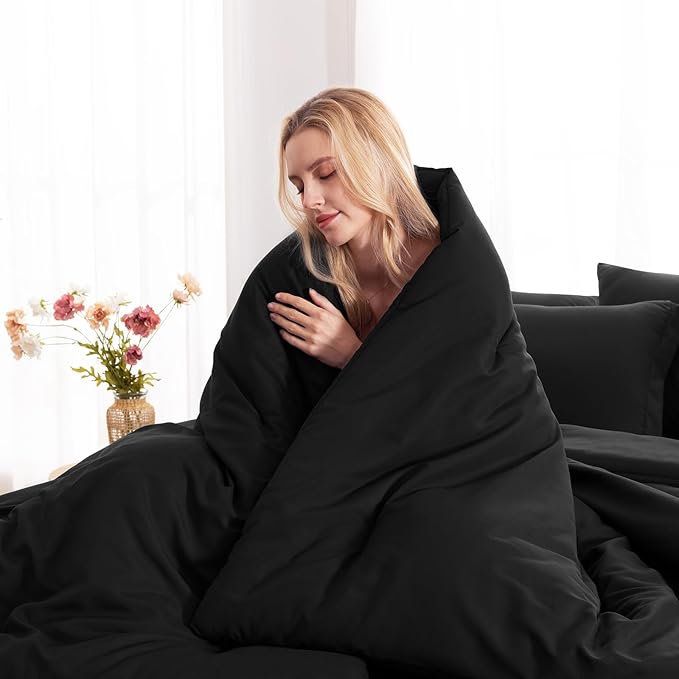 CozyLux Oversized King Comforter Set Black, 7 Pieces Bed in a Bag Comforter Set with Sheets, Soft Bedding Sets with Down Alternative Comforter, Fitted Sheet, Flat Sheet, Pillow Shams and Pillowcases