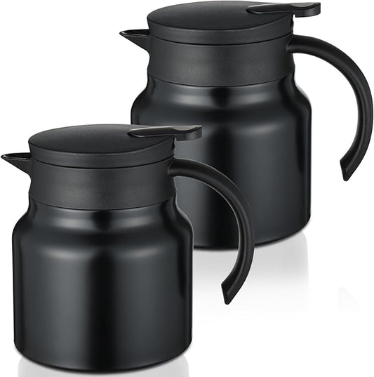Small Thermal Coffee Carafe Stainless Steel Insulated Creamer Carafe Tea Pot 27Oz Insulation Pot (Black and Black, 800ML(27Oz))