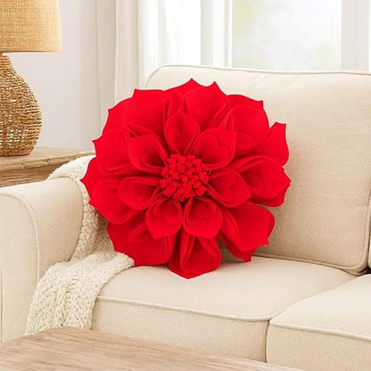 Fennco Styles Handmade 3D Heart-Shaped Petals Flower Decorative Filled Throw Pillow 13" Round - Red Floral Pillow for Couch, Home Décor and Holiday, Housewarming Gift