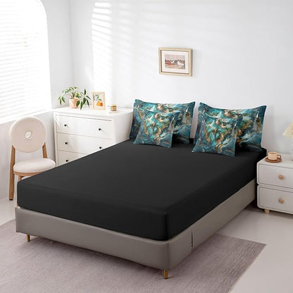Erosebridal Boho Butterfly Twin Comforter Set with Sheets 7 Piece,Teal and Gold Marble Gradient Bedding Set Abstract Decor for Bedroom,Trippy Butterfly Bed in a Bag with Pillowcases & Shams
