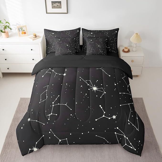 Feelyou Galaxy Comforter Set King Size 7 Pcs Kids Outer Space Constellation Comforter Bed in a Bag Universe Starry Sky Bedding Set for Boys Girls Teens Bed Set with Sheets, Pillowcases, Pillow Covers