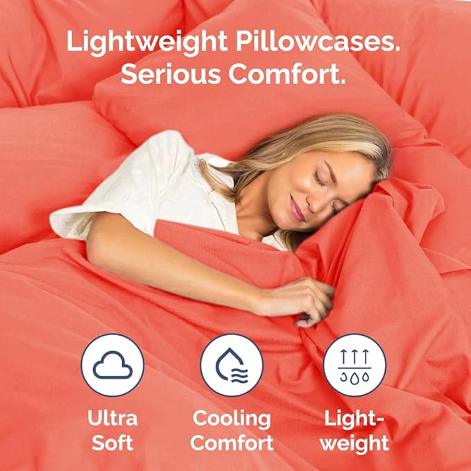 Queen Pillow Cases Set of 2 - Ultra Soft Hotel Quality Pillowcase Covers - Comfy, Cozy & Wrinkle Free - Shrinkage, Stain and Fade Resistant - Machine Washable Pillow Protectors - 2 Piece Set - Coral