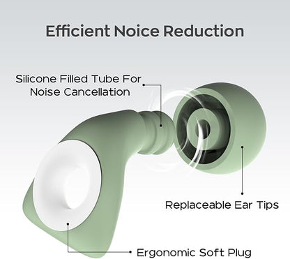 Dison Ear Plugs for Sleeping, Reusable Earplugs for Noise Reduction Silicone Hearing Protection Ear Plugs with 6 Ear Tips Green
