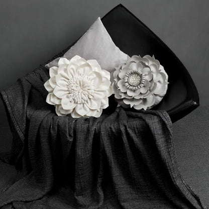 Decorative Throw Pillow 3D Flower Round Pillow Accent Handmade Cushion with Insert Included for Couch Bed Home Decor 12 Inch Cream White
