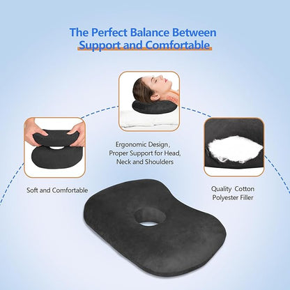 Ear Piercing Hole Pillows Side Sleeper Pillow with an Ear Hole for CNH Side Sleepers and Ear Inflammation Pressure Sores, Adjustable Cotton and Polyester Curved Side Pillow, Black Velvet