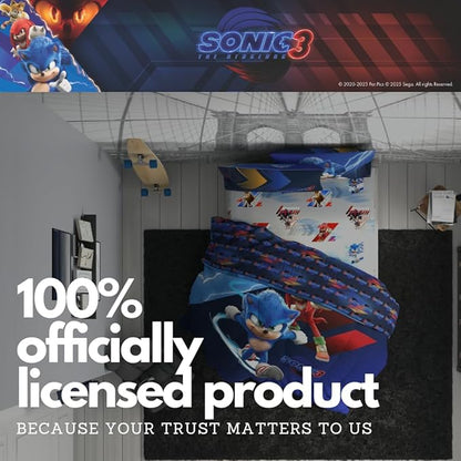 Franco Sonic The Hedgehog 3 Movie Kids Bedding Super Soft Comforter and Sheet Set, 5 Piece Full Size, (Officially Licensed Product) | Durable, Reversible, Officially Licensed