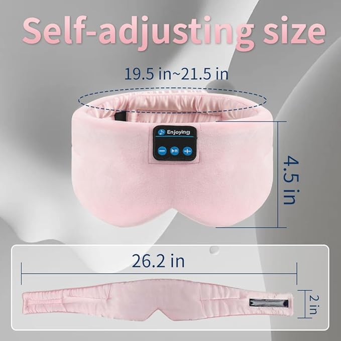 Soft Sleep Eye Mask Bluetooth Headband Wireless Headphones, SYPVRY Adjustable Sleep Mask for Sleeping Meditation Insomnia Night Mask Music Eye Cover for Side Sleepers Airplane Travel, Pink