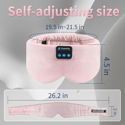 Soft Sleep Eye Mask Bluetooth Headband Wireless Headphones, SYPVRY Adjustable Sleep Mask for Sleeping Meditation Insomnia Night Mask Music Eye Cover for Side Sleepers Airplane Travel, Pink