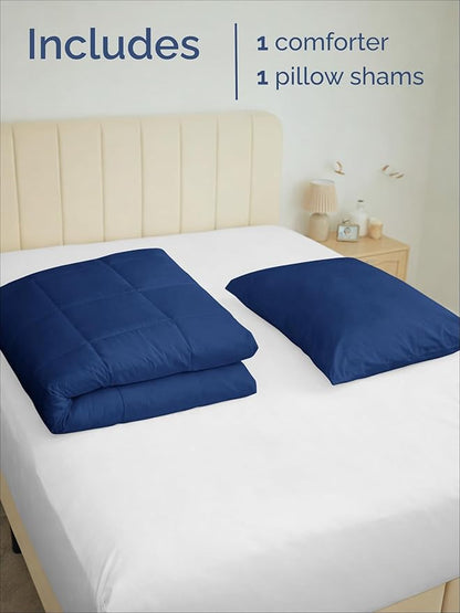 Twin Comforter Set - 2 Piece Bed Set for All Seasons - 1 Soft Quilted Comforter with Corner Tabs & 1 Pillow Sham - Comfy, Cozy & Breathable - Premium Down Duvet Insert - Twin Size, Navy Blue/Sky Blue