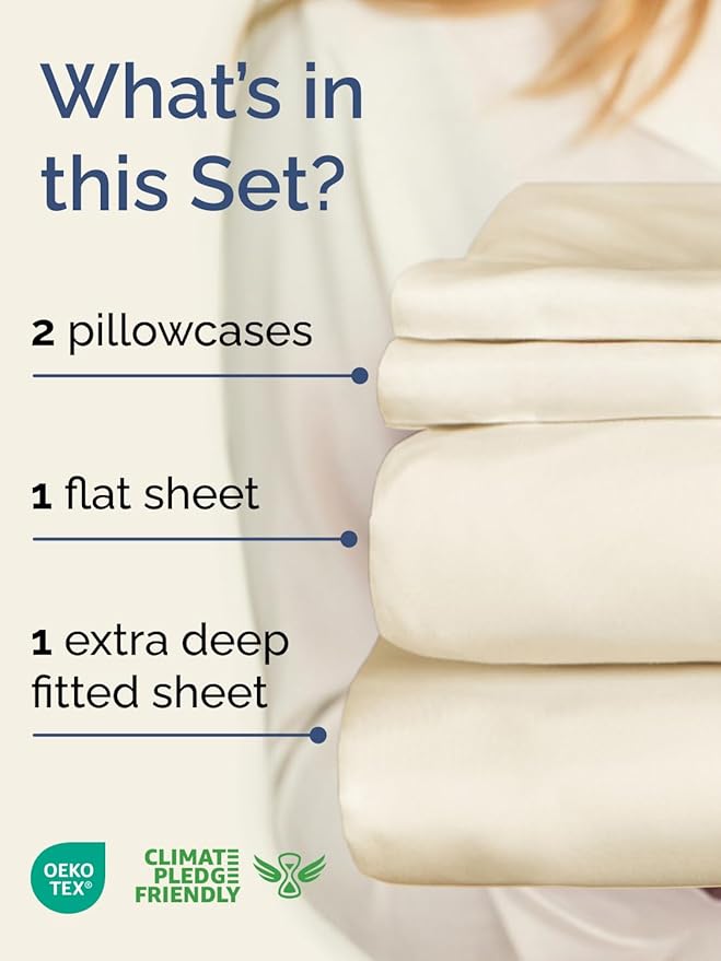 Extra Deep Twin XL Sheet Set - 4 Piece Breathable and Cooling Sheets - Hotel Luxury Bedding for Women, Men, Kids & Teens - Easy & Secure Fit - Soft and Wrinkle Free - Extra Deep Pockets - Off White