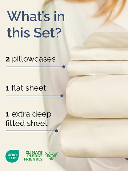 Extra Deep Twin Sheet Set - 4 Piece Breathable and Cooling Sheets - Hotel Luxury Bedding for Women, Men, Kids & Teens - Easy Secure Fit - Soft, Wrinkle Free and Comfy - Extra Deep Pockets - Off White