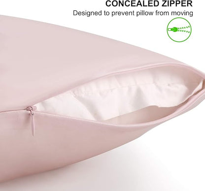 ALASKA BEAR Silk Pillowcase for Hair and Skin, Set of 2 Pure Genuine 22 Momme Mulberry Silk Pillow Cases King Size for Bliss Sleep Better Than Poly Satin, Zipper Closure(2pc, Pink)