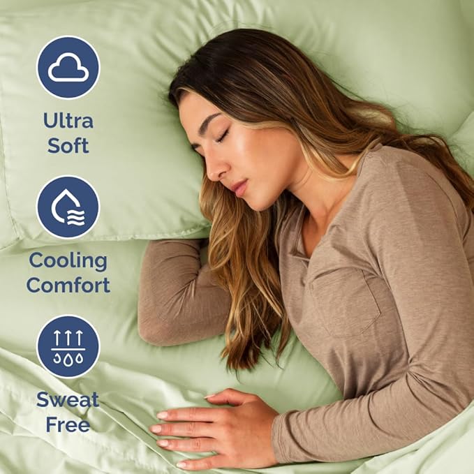 Short Queen RV Size 4 Piece Sheet Set - Comfy Breathable & Cooling Bed Sheets Set - Hotel Luxury Bedding for Women, Men, Kids, Teens, Boys & Girls - Deep Pockets, Soft - Oeko-Tex - Light Sage Green