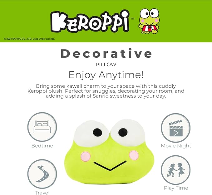Franco Bedding Super Soft Plush Decorative Pillow, Keroppi Smiles
