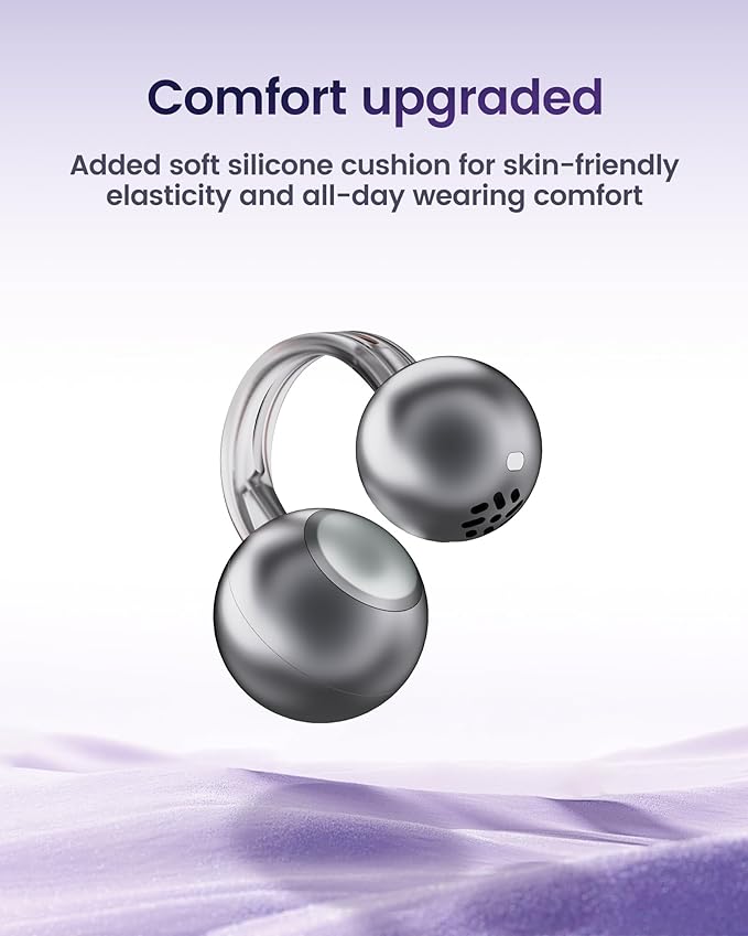 mojawa StarClip Open-Ear Wireless Bluetooth Headphones, Clip-On Earbuds with Soft Silicone Pads, 4D Panoramic Sound, Enhanced Comfort & Secure Fit, IP54 Water-Resistant Ear Grips for Workout, Black
