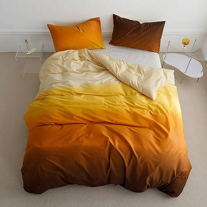 Luxlovery Gradient Orange Comforter Twin Mustard Yellow Brown Beige Bedding Set Cotton Quilts Modern All Season Ink Color