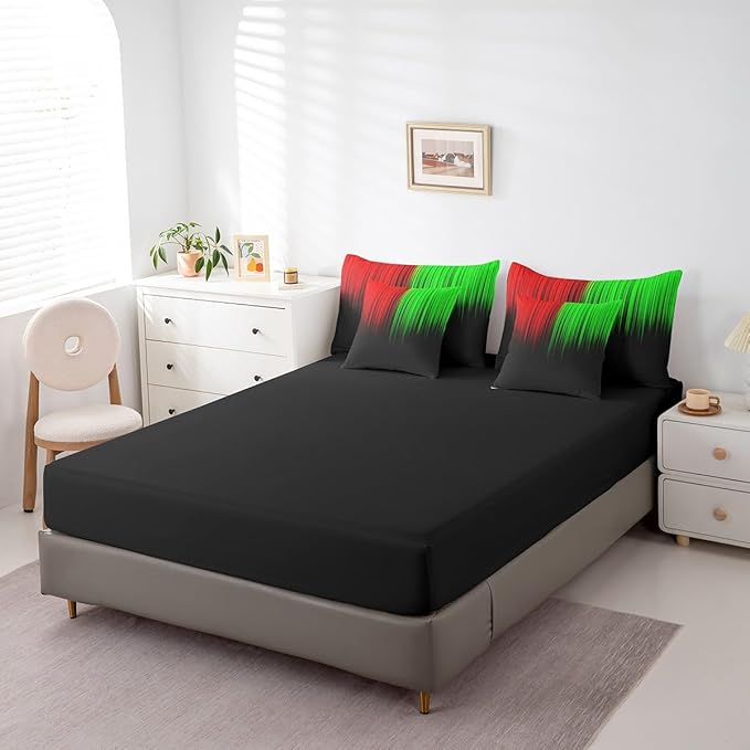 Feelyou Abstract Ombre Comforter Set with Sheets Kids Teens Red Green and Black Girls 7 Piece Bedding Set Room Decor Fashion Modern Women Bed in a Bag Bedroom Collection Full Size