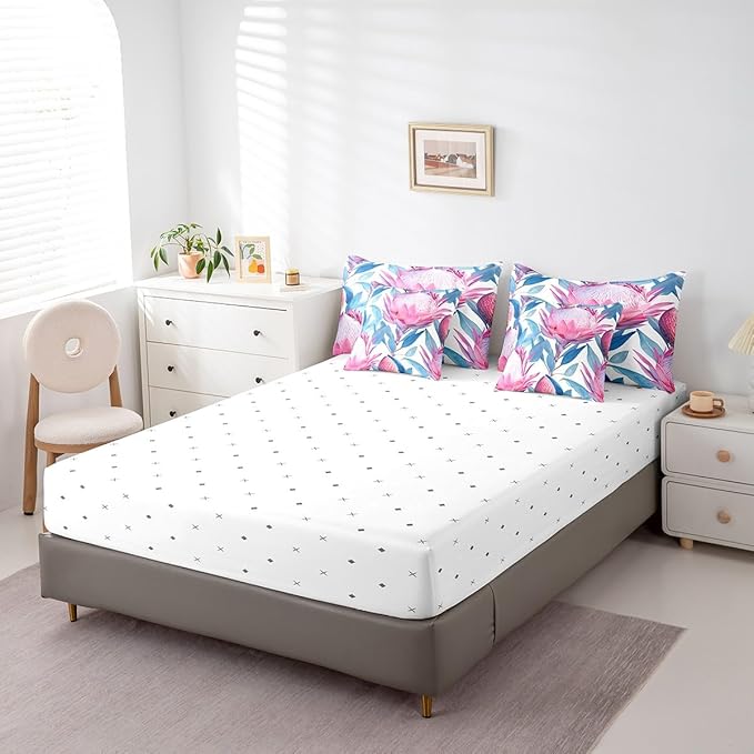 Feelyou Flower Comforter Set Queen Size 7 Pieces Florals Bedding Set for All Season Blossom Flowers Pattern Nature Theme Bed in a Bag with Comforter, Sheets, Pillowcases & Cushion Cover