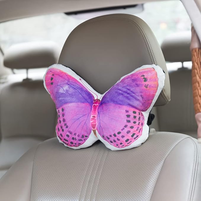 JWH 3D Butterfly Neck Pillow Decorative Car Travel Desk Neck Support Pillow Print Cushion Plane Trip Pillow 8x12 Inch Hot Pink