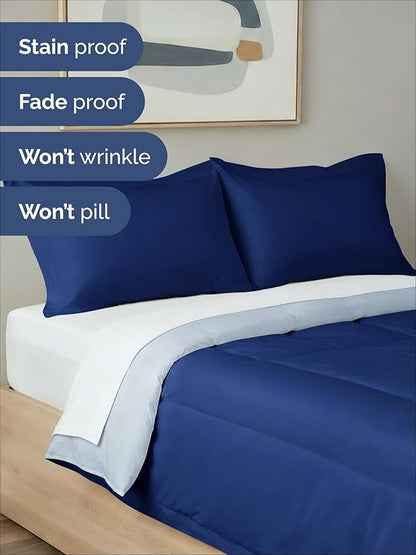 King Comforter Set - 3 Piece Bed Set for All Seasons - 1 Soft Quilted Comforter w/ Corner Tabs & 2 Pillow Shams - Comfy, Cozy & Breathable - Premium Down Duvet Insert - King Size, Navy Blue/Sky Blue