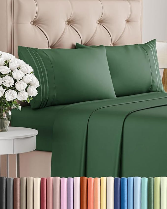 Cal King Size 4 Piece Sheet Set - Comfy Breathable & Cooling Bed Sheets Set - Hotel Luxury Bedding for Women, Men, Kids, Teens, Boys & Girls - Deep Pockets and Wrinkle Free - Oeko-Tex - Emerald Green