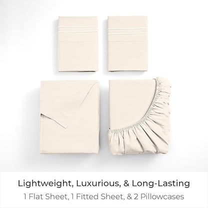 Mellanni King Sheets Set - 4 PC Iconic Collection Bedding - Hotel Luxury, Extra Soft, Cooling Bed Sheets - Wrinkle, Fade, Stain Resistant (King, Golden Ivory)