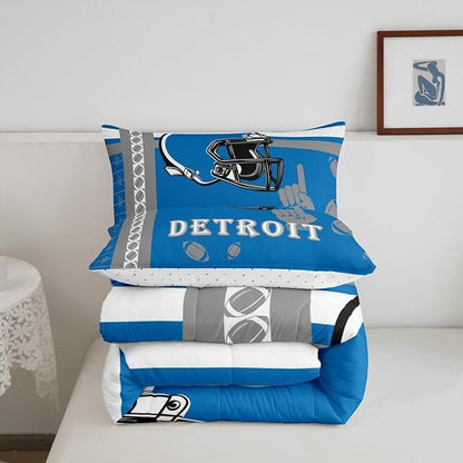 Feelyou Football Bedding Set Boys Girls King Size Rugby Sports Comforter Set Sports Theme Women Men Football City Duvet Quilt Gray Blue Room Decor