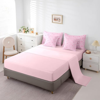 Erosebridal Pink White Starry Girly Bowknot Full Comforter Set 7 Pieces | Kawaii Bow Cute Dreamy Bed in A Bag for Bedroom Princess Ribbon Bedding Set with Comforters Women Kids Room Decor