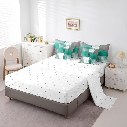 Light Green White Grey Full Comforter Set 7-Piece Aesthetic Bed in a Bag, Gradient Bedding Comforter Sets Modern Bedding Set (Comforter, Fitted Sheet, Flag Sheet, Pillowcase, Throw Pillow Cover)