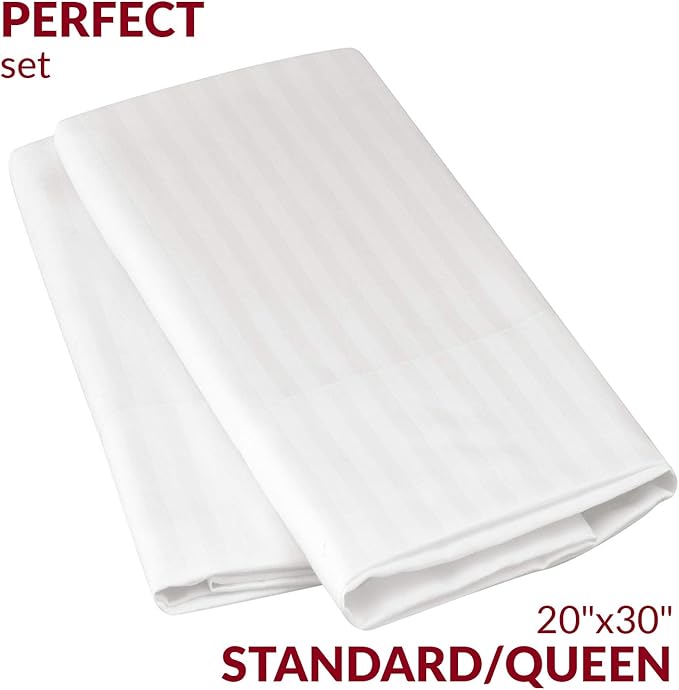 Mellanni Pillow Cases - Luxury, Extra Soft, Cooling Pillow Covers - 2 PC Iconic Collection Pillowcases - Envelope Closure (Standard/Queen 20" x 30", Striped White)