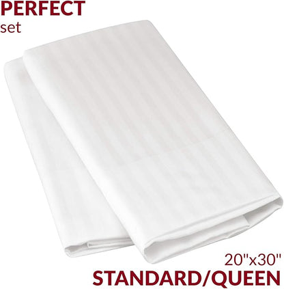 Mellanni Pillow Cases - Luxury, Extra Soft, Cooling Pillow Covers - 2 PC Iconic Collection Pillowcases - Envelope Closure (Standard/Queen 20" x 30", Striped White)