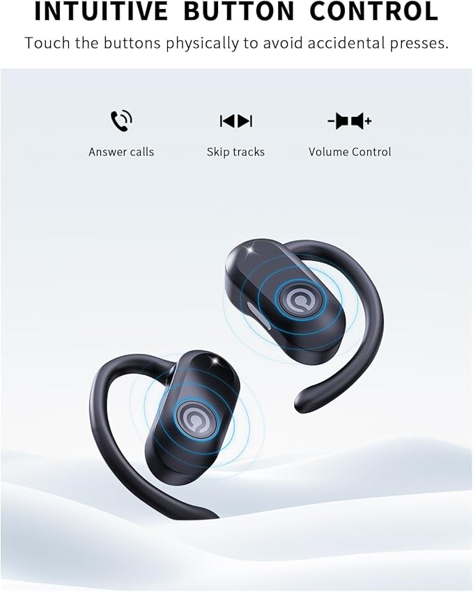 CXK Open Ear Headphones Bluetooth 5.4 Bone Conduction Headphones, True Wireless Earbuds with 60Hrs Stereo Sound, 0.27oz Lightweight Design, Open Earbuds with Mic, IPX6 Waterproof for Running, Black