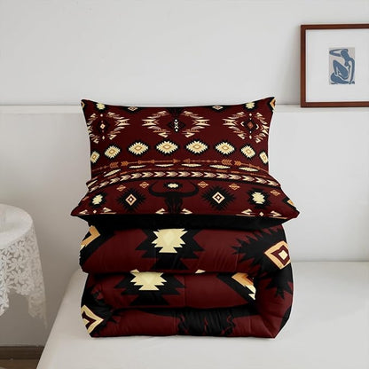 Feelyou Brown Western Aztec Decor Comforter Set Southwestern Full Size Bedding Set Exotic Bull Skull Duvet Quilt Ethnic Tribal Bedroom Decor